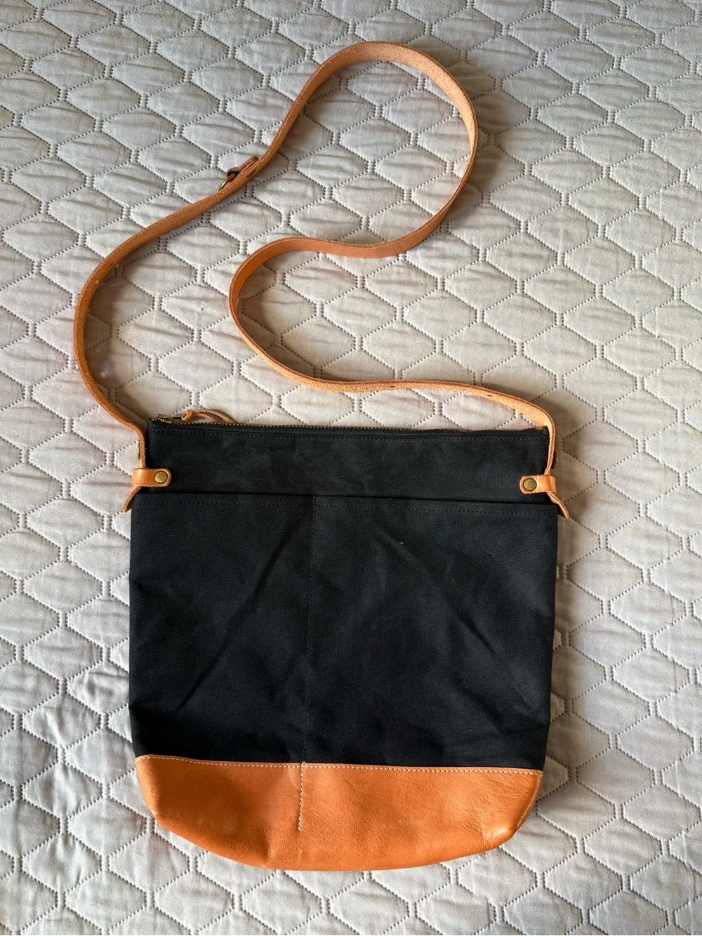The Superior Labor Japanese Made Black Canvas Crossbody with Tan Leather Trim